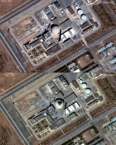 Before and after photos show Iran’s Arak heavy water reactor following Israeli airstrike
